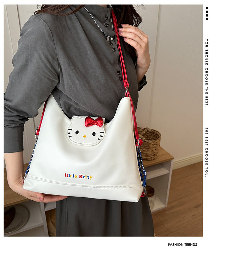 Hello Kitty Canvas Hobo Bag | Contrast Red Strap Casual Crossbody