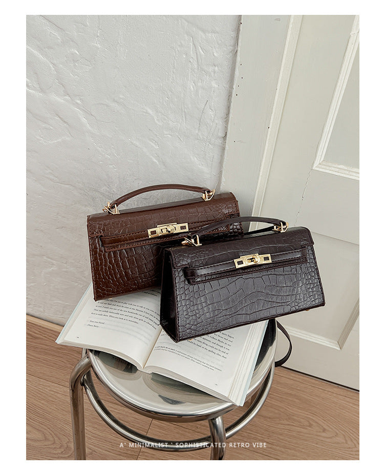 Croco Textured Classic Kelly Flap Crossbody Bag