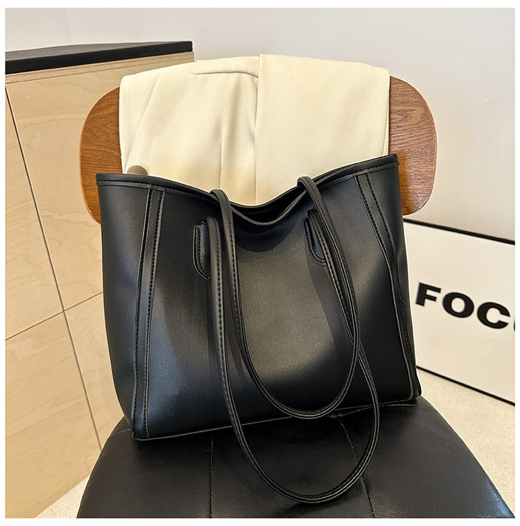 Minimalist Faux Leather Everyday Shoulder Tote Bag | Work Commuter Handbag