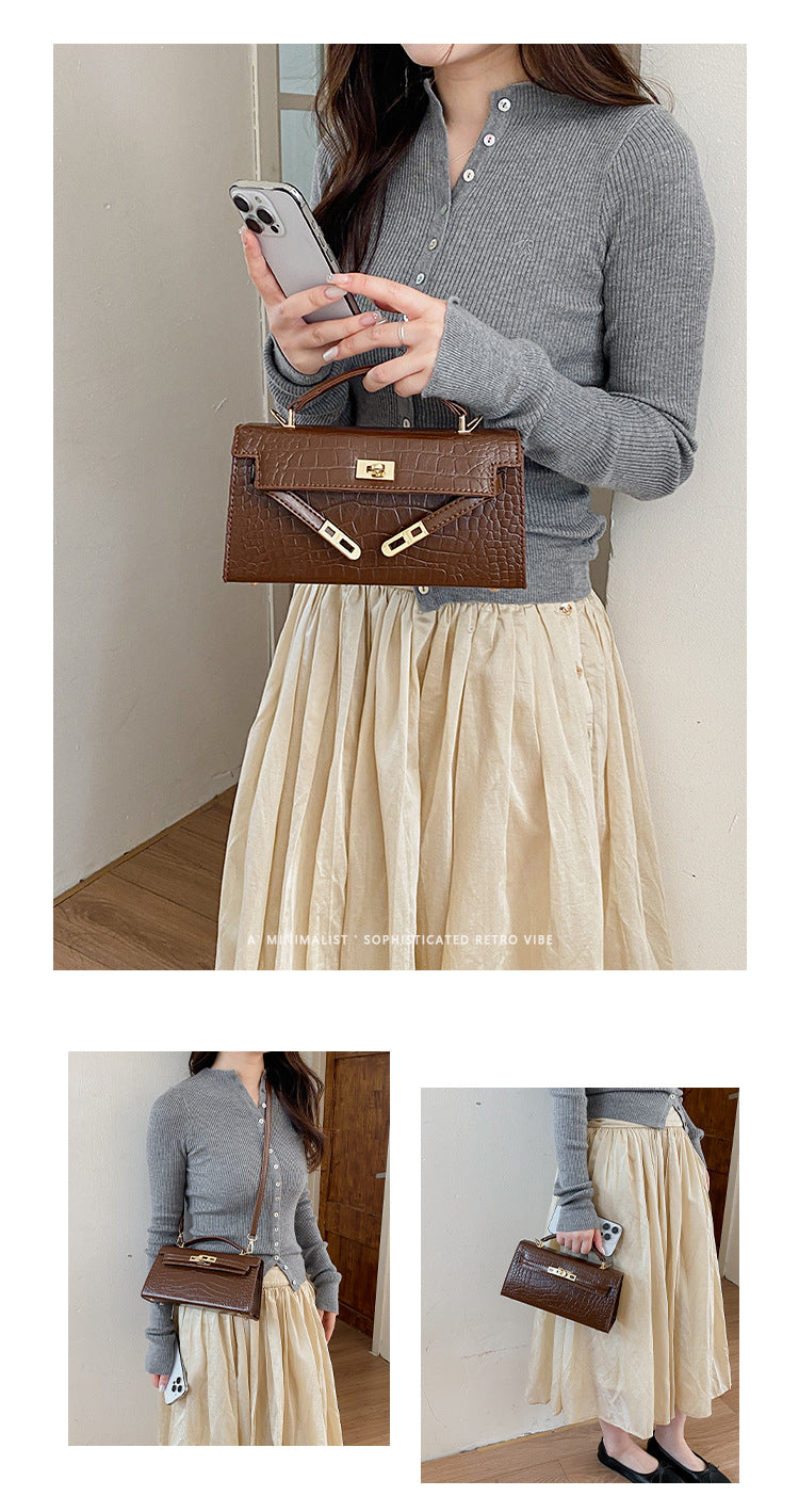 Croco Textured Classic Kelly Flap Crossbody Bag