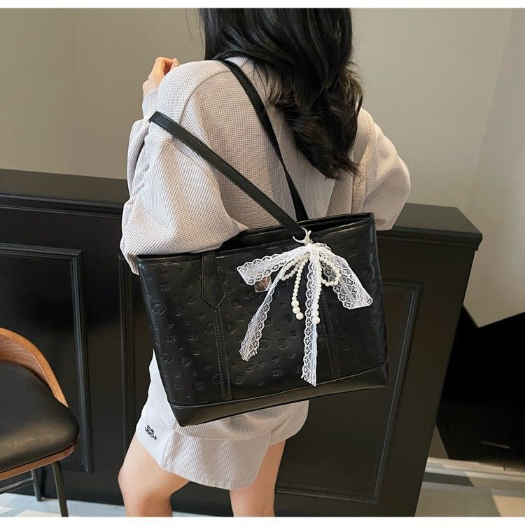 Coquette Lace Ribbon Embossed Tote Bag | Elegant Feminine Shoulder Handbag