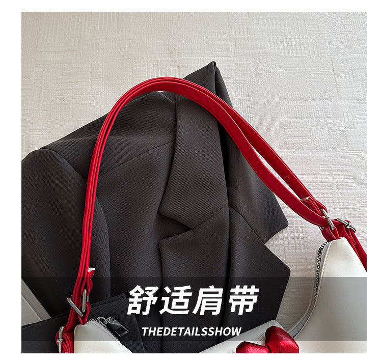 Hello Kitty Canvas Hobo Bag | Contrast Red Strap Casual Crossbody