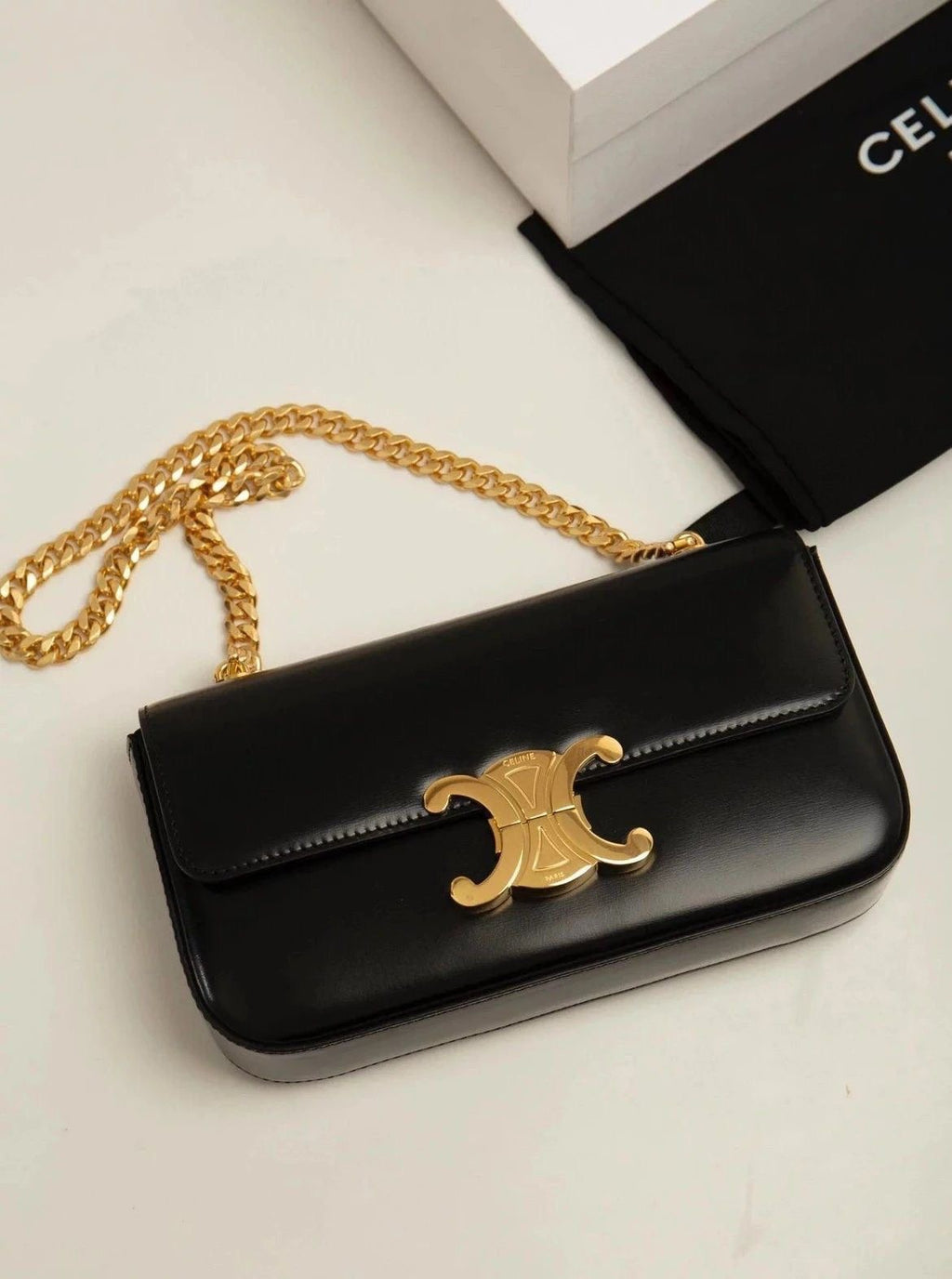 Luxury Triomphe Gold-Chain Genuine Leather Flap Bag