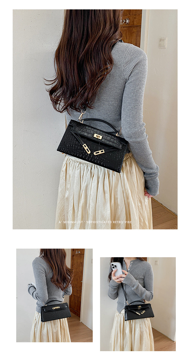 Croco Textured Classic Kelly Flap Crossbody Bag