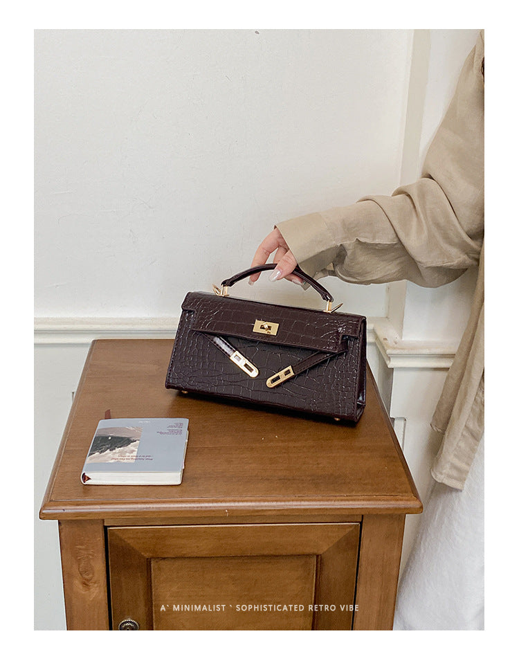 Croco Textured Classic Kelly Flap Crossbody Bag