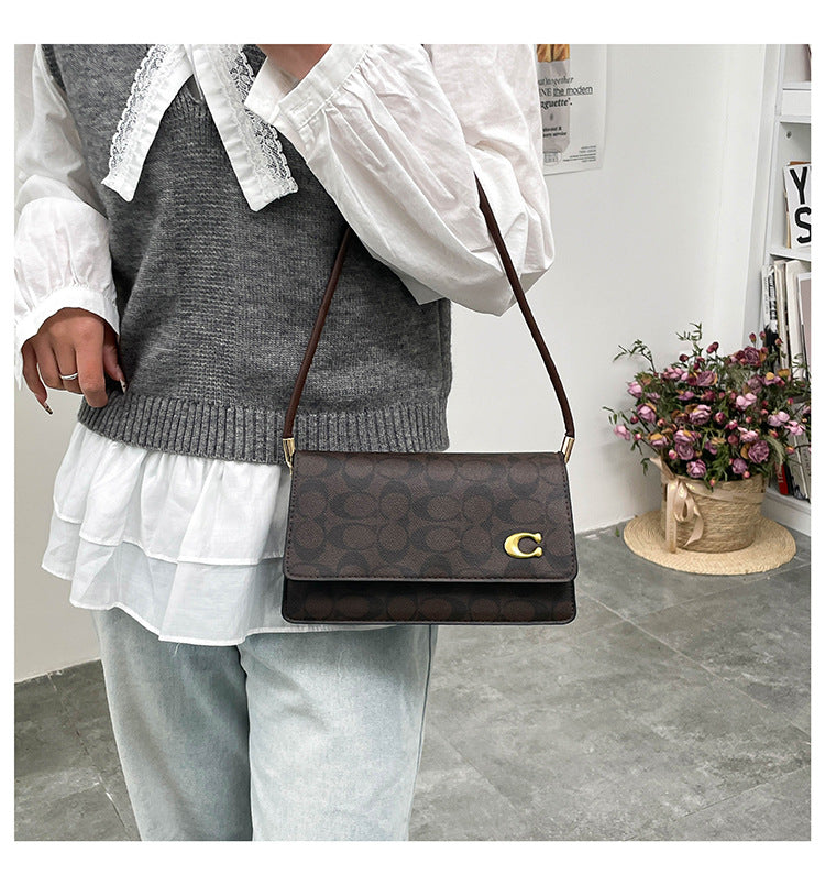 Monogram Flap Shoulder Bag with Gold-Tone Emblem Clasp