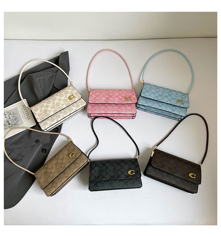 Monogram Flap Shoulder Bag with Gold-Tone Emblem Clasp