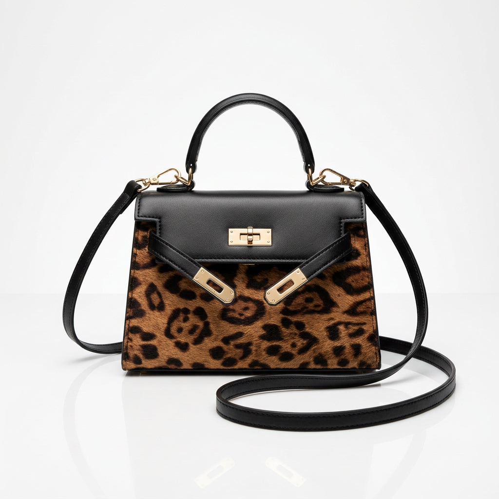 Chic Leopard-Print Flap Top-Handle Bag