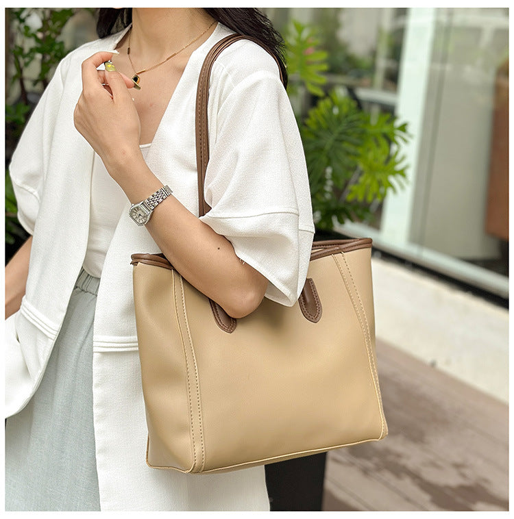 Minimalist Faux Leather Everyday Shoulder Tote Bag | Work Commuter Handbag