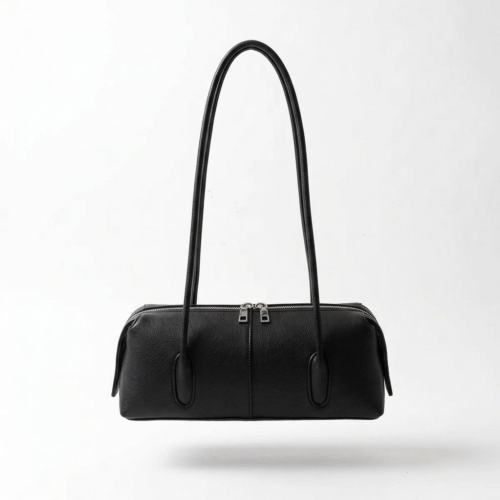 Sleek East-West Barrel Shoulder Bag with Slim Double Straps