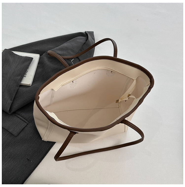 Minimalist Faux Leather Everyday Shoulder Tote Bag | Work Commuter Handbag