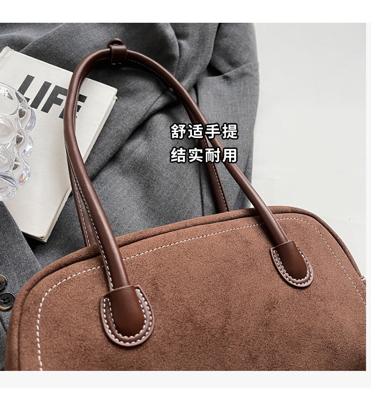 Retro Barrel Suede Shoulder Bag