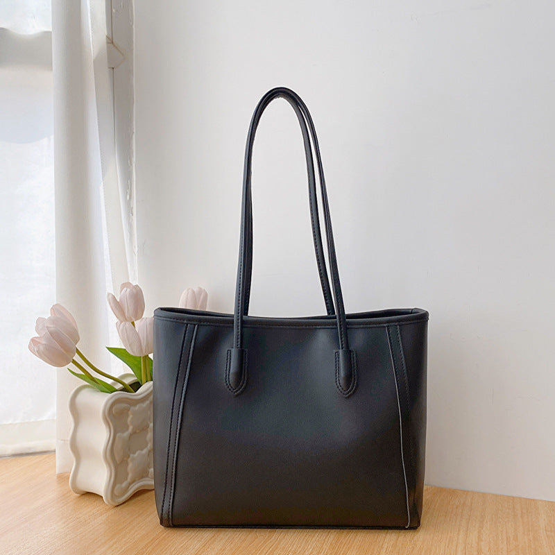 Minimalist Faux Leather Everyday Shoulder Tote Bag | Work Commuter Handbag