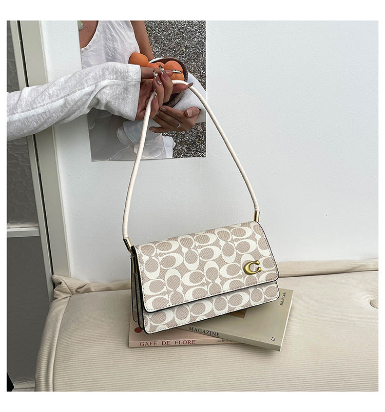 Monogram Flap Shoulder Bag with Gold-Tone Emblem Clasp