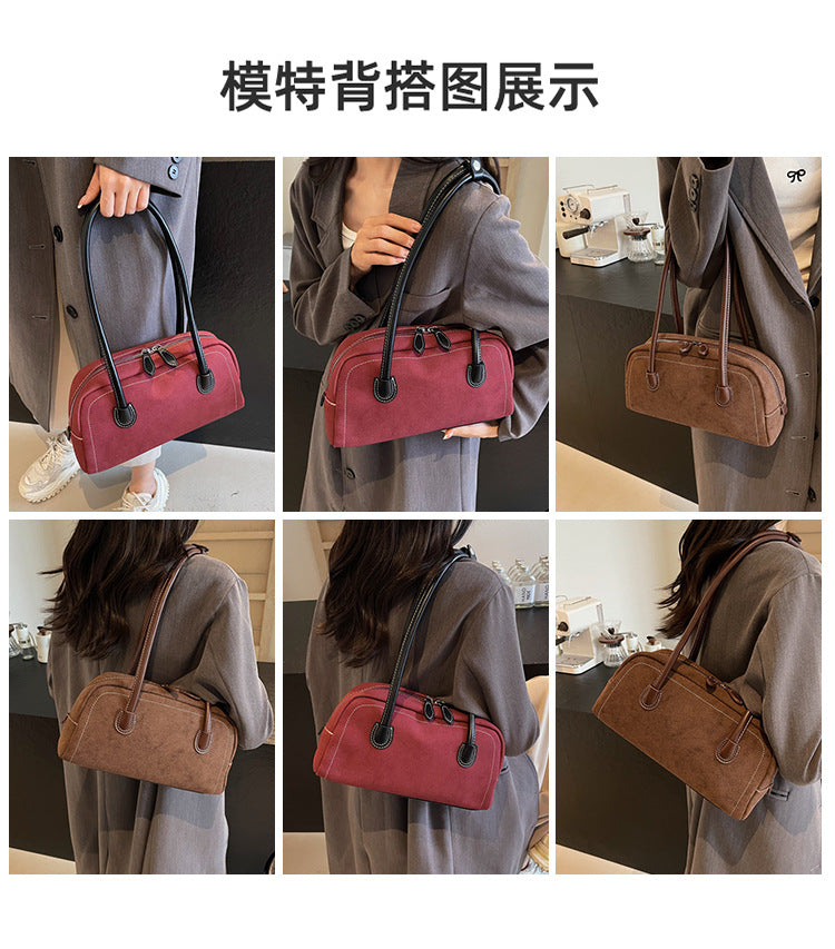 Retro Barrel Suede Shoulder Bag