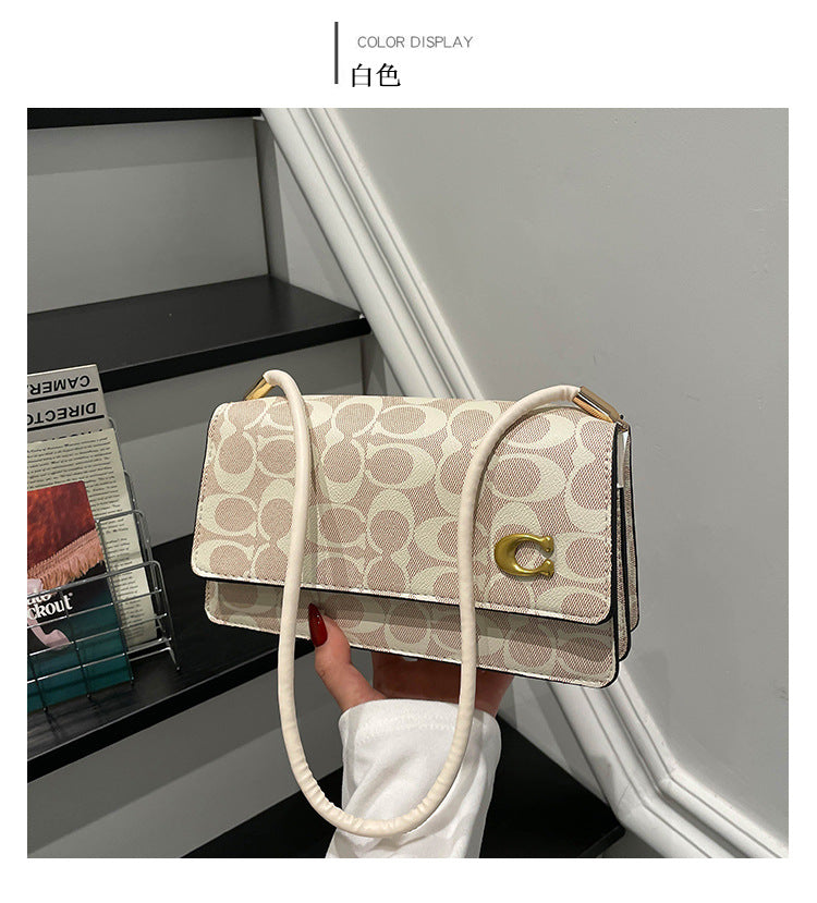 Monogram Flap Shoulder Bag with Gold-Tone Emblem Clasp