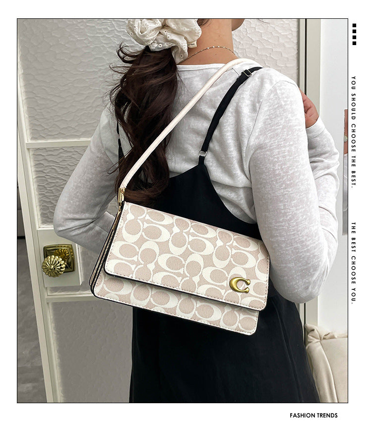 Monogram Flap Shoulder Bag with Gold-Tone Emblem Clasp