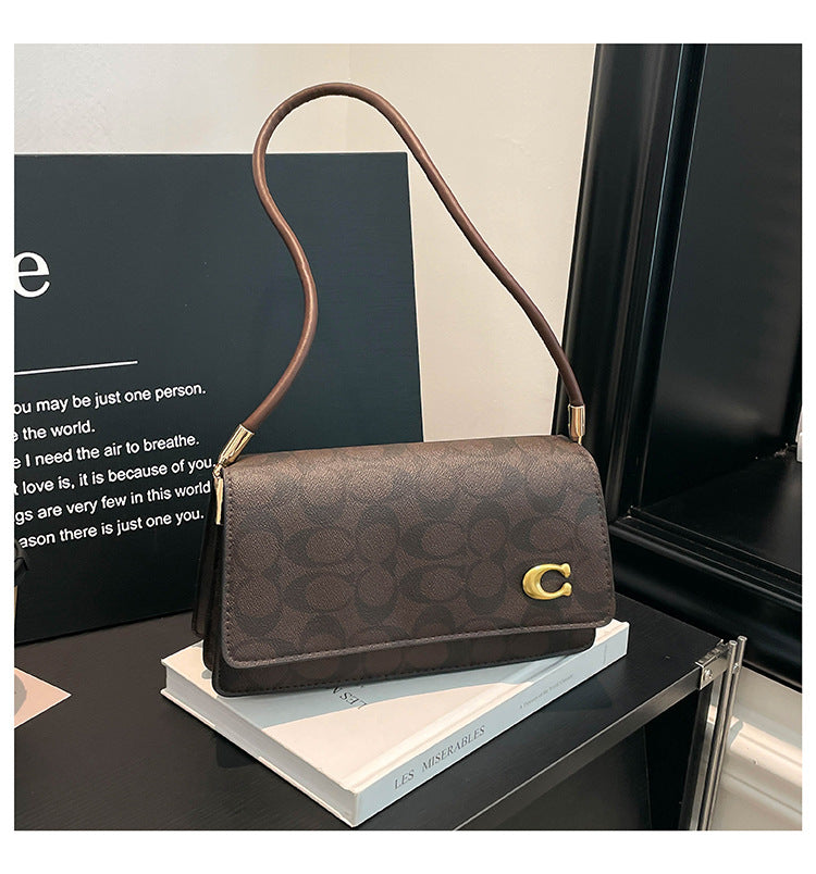Monogram Flap Shoulder Bag with Gold-Tone Emblem Clasp