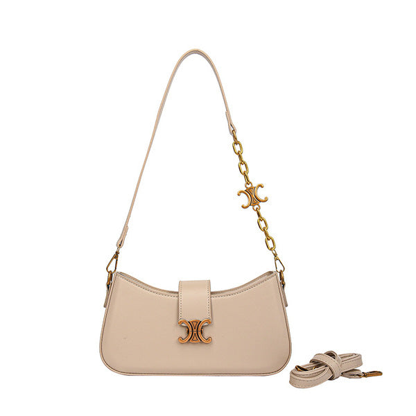 Chic Triomphe Clasp Shoulder Bag with Chain & Belt Straps