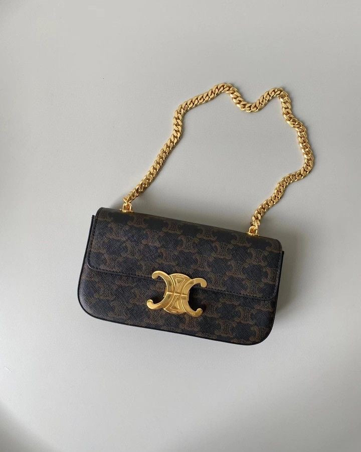 Luxury Triomphe Gold-Chain Genuine Leather Flap Bag