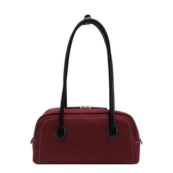 Retro Barrel Suede Shoulder Bag