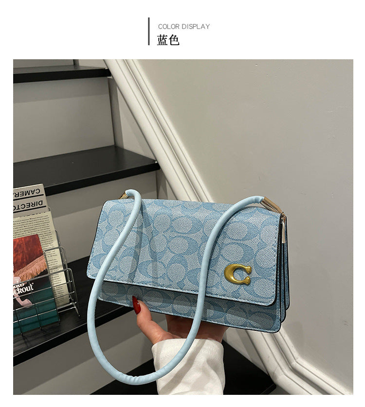 Monogram Flap Shoulder Bag with Gold-Tone Emblem Clasp