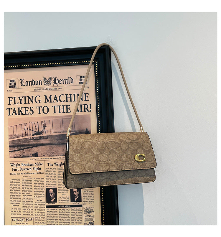 Monogram Flap Shoulder Bag with Gold-Tone Emblem Clasp