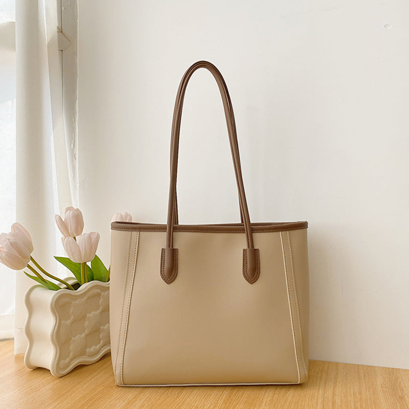 Minimalist Faux Leather Everyday Shoulder Tote Bag | Work Commuter Handbag