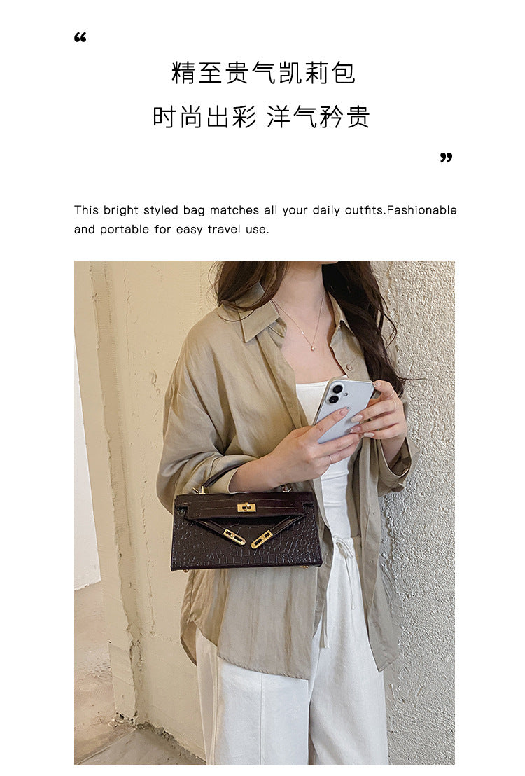 Croco Textured Classic Kelly Flap Crossbody Bag