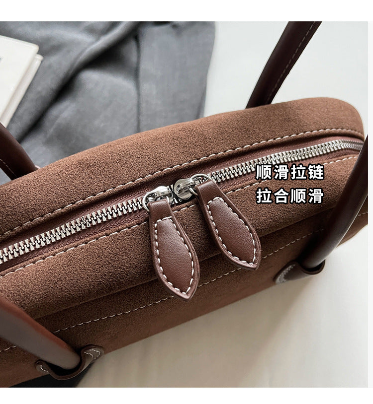 Retro Barrel Suede Shoulder Bag
