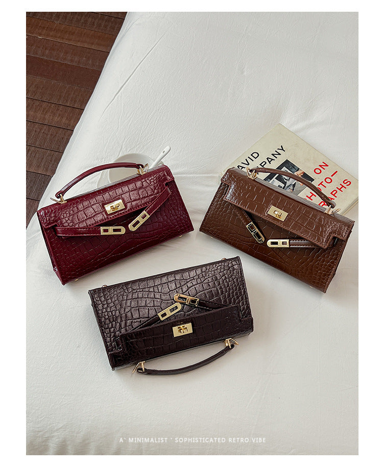 Croco Textured Classic Kelly Flap Crossbody Bag
