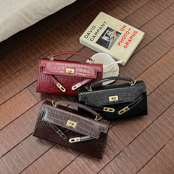 Croco Textured Classic Kelly Flap Crossbody Bag