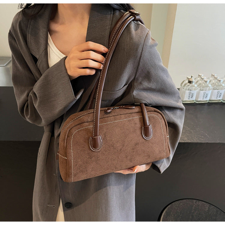 Retro Barrel Suede Shoulder Bag