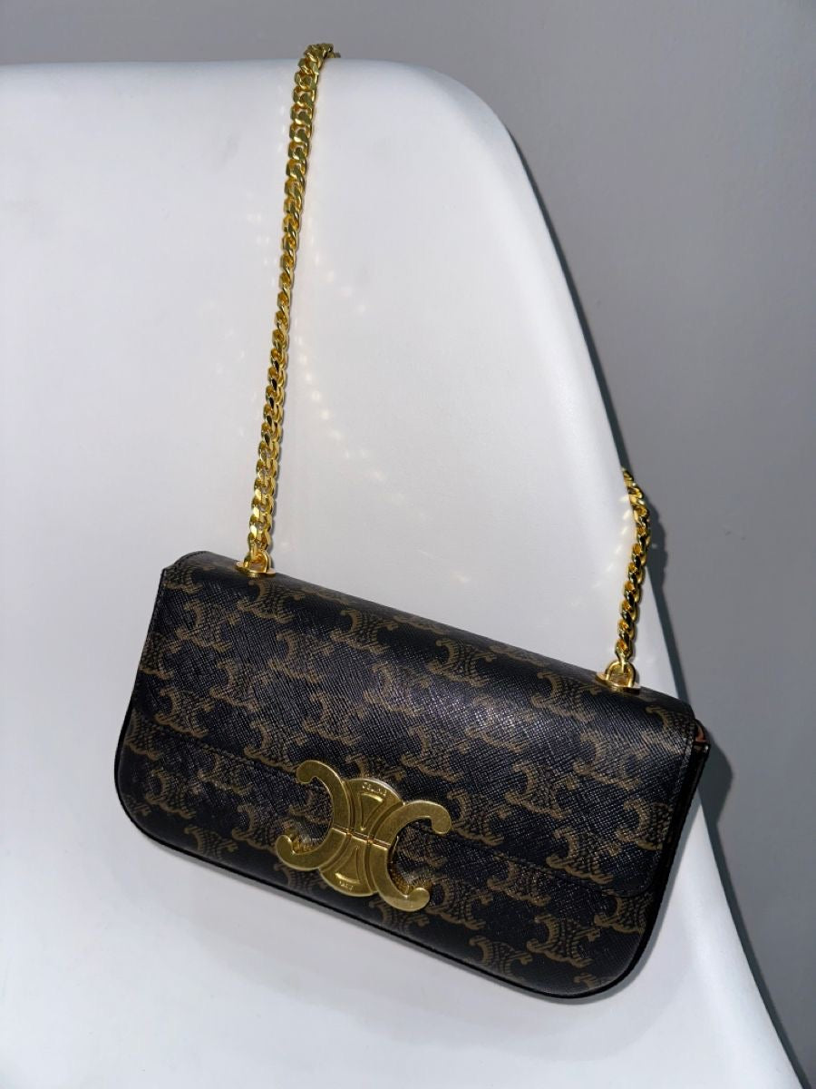 Luxury Triomphe Gold-Chain Genuine Leather Flap Bag