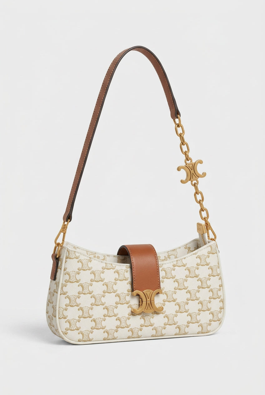 Chic Triomphe Clasp Shoulder Bag with Chain & Belt Straps