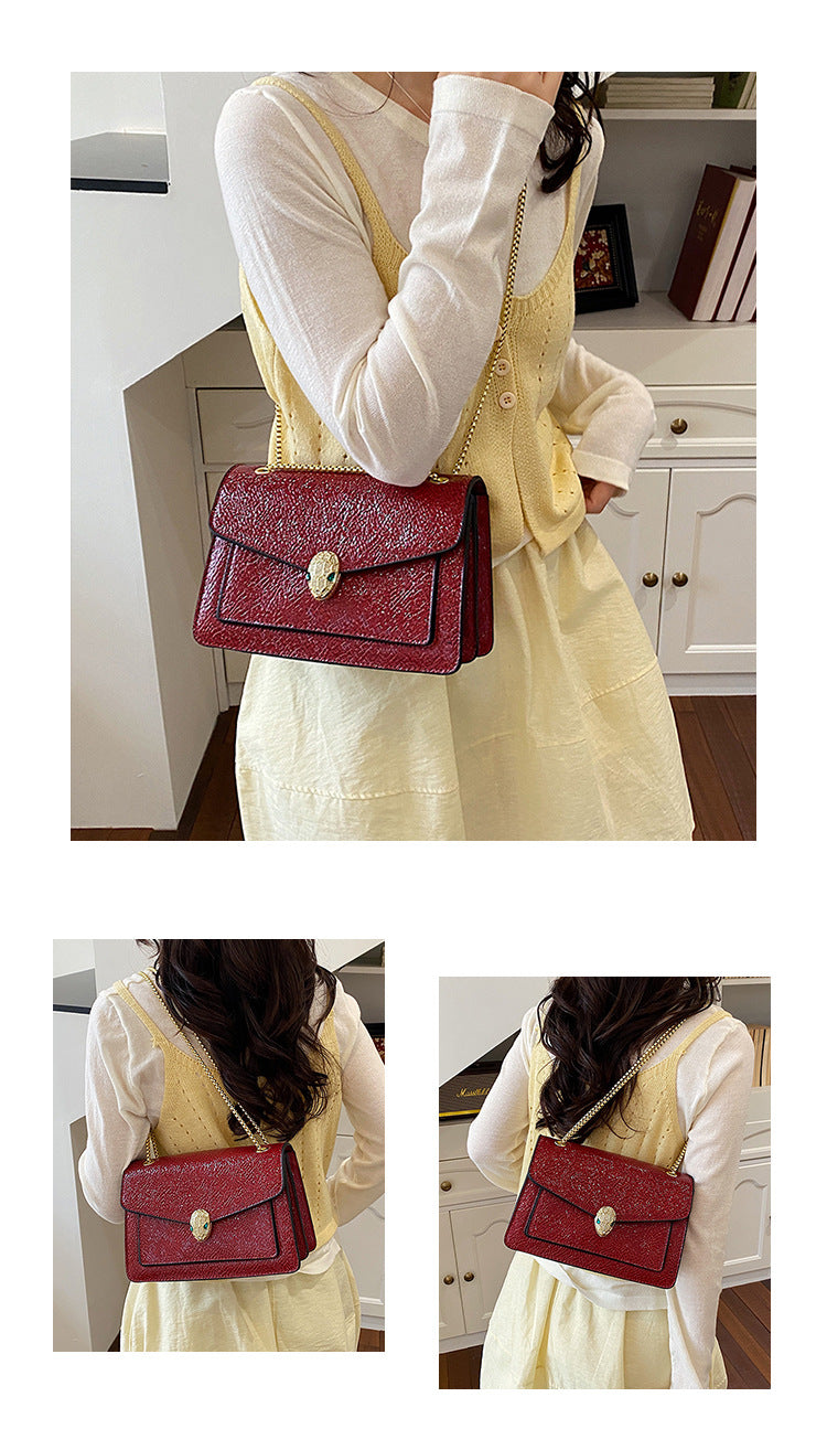 Luxury Serpenti Snake-Head Leather Flap Chain Bag
