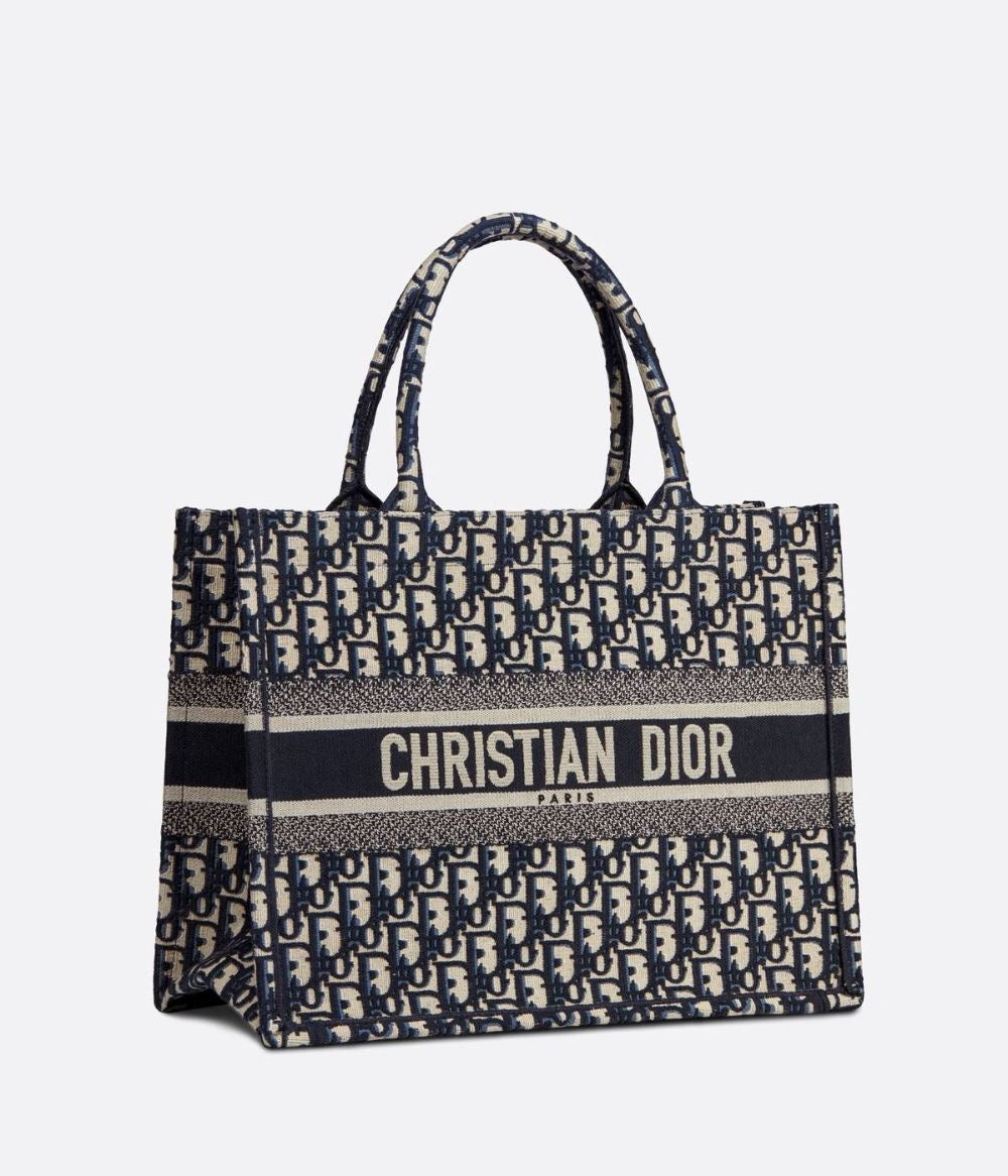CD Tote in Blue Dior Oblique Embroidery