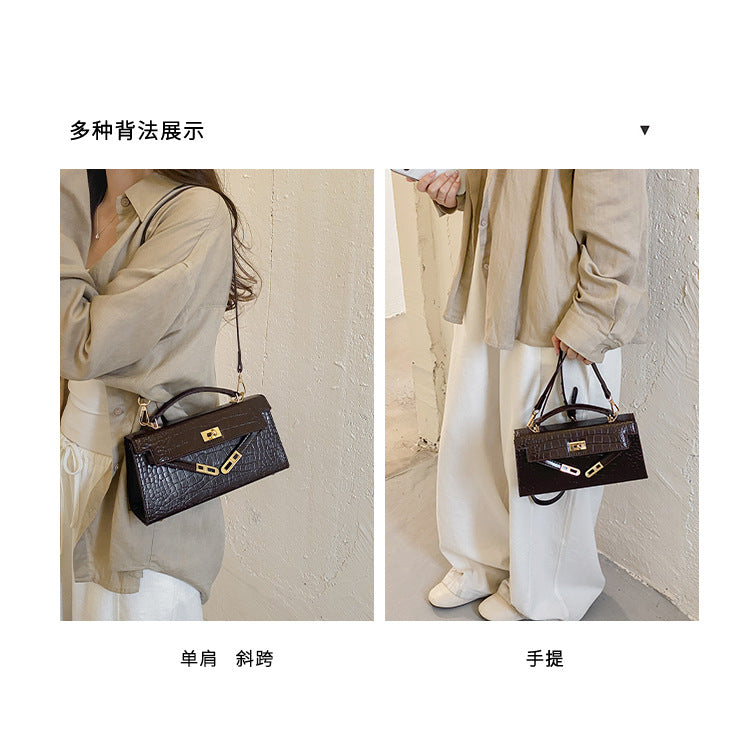 Croco Textured Classic Kelly Flap Crossbody Bag
