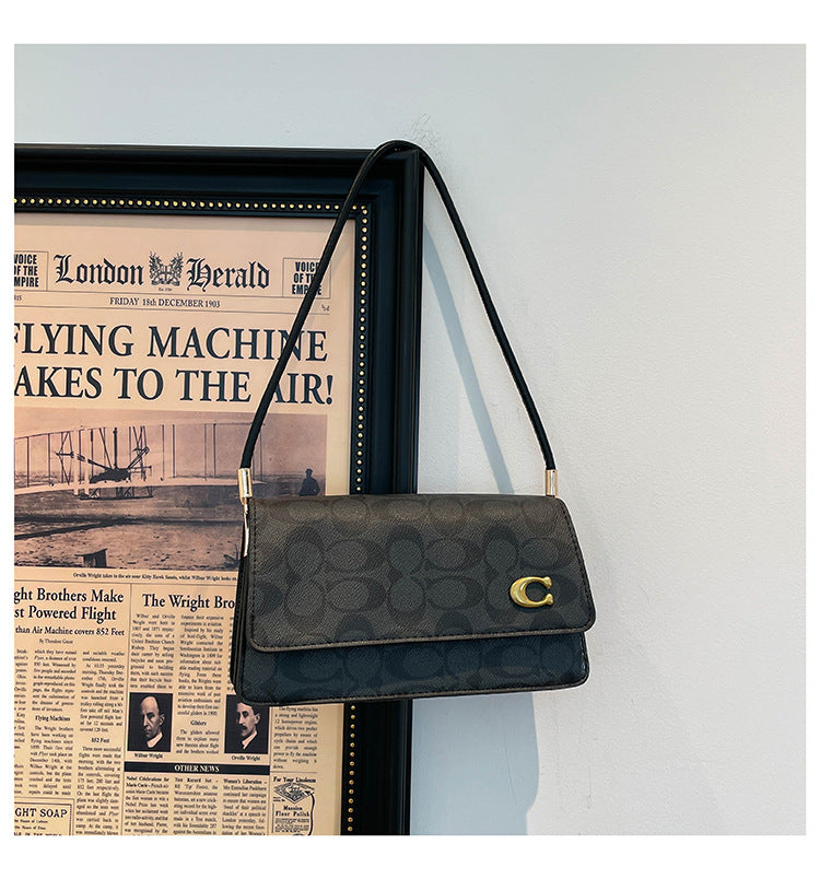 Monogram Flap Shoulder Bag with Gold-Tone Emblem Clasp