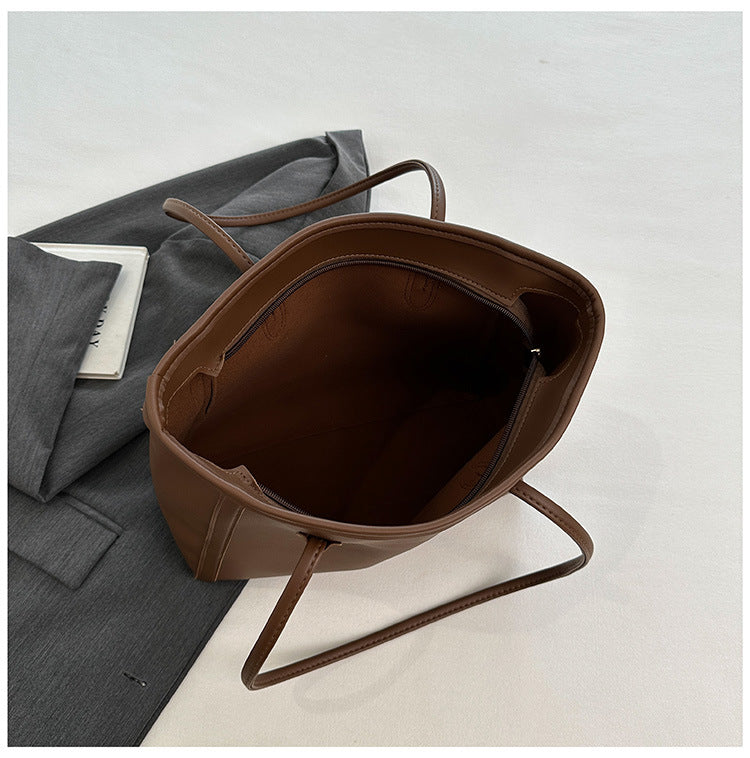 Minimalist Faux Leather Everyday Shoulder Tote Bag | Work Commuter Handbag