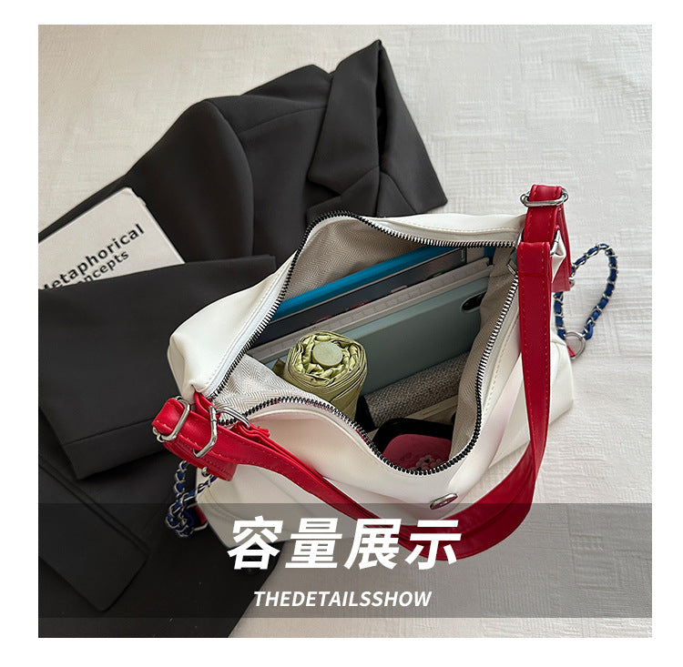 Hello Kitty Canvas Hobo Bag | Contrast Red Strap Casual Crossbody