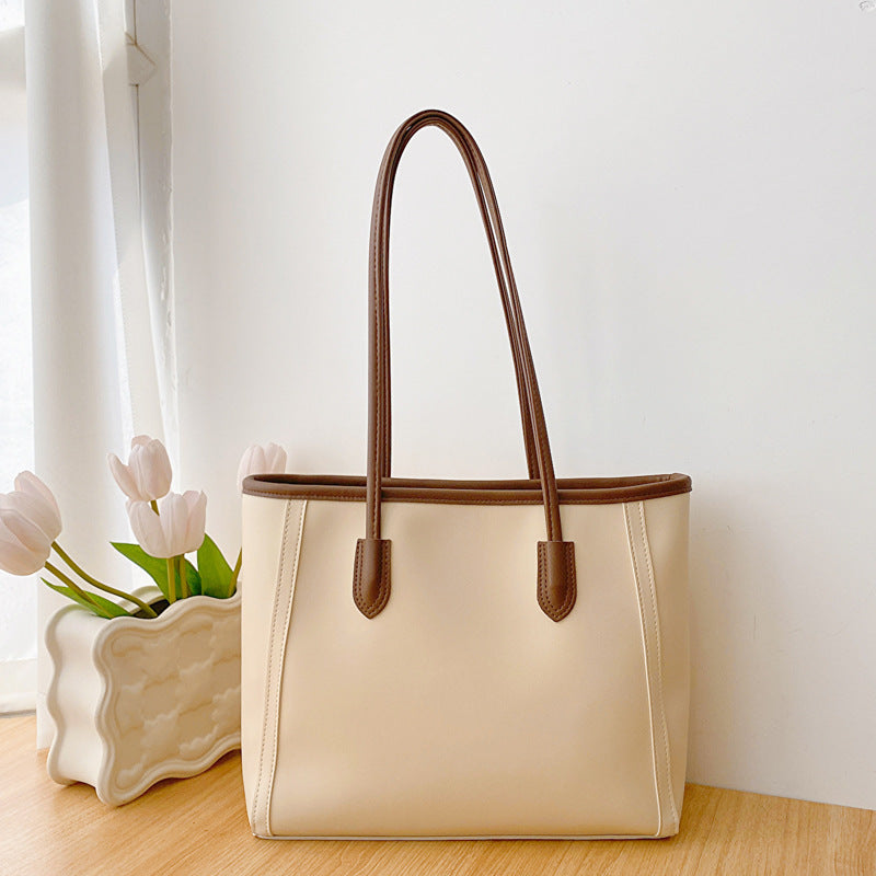Minimalist Faux Leather Everyday Shoulder Tote Bag | Work Commuter Handbag