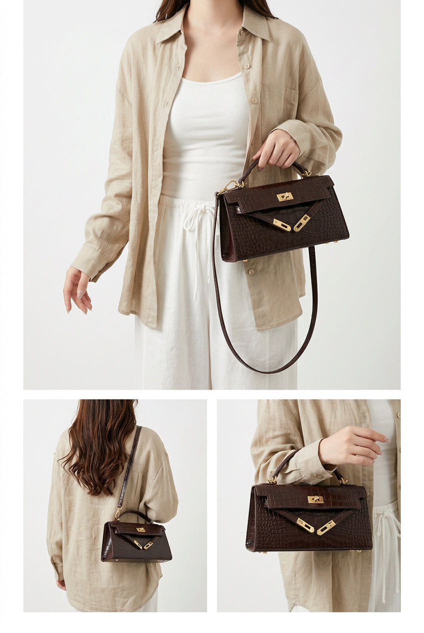 Croco Textured Classic Kelly Flap Crossbody Bag