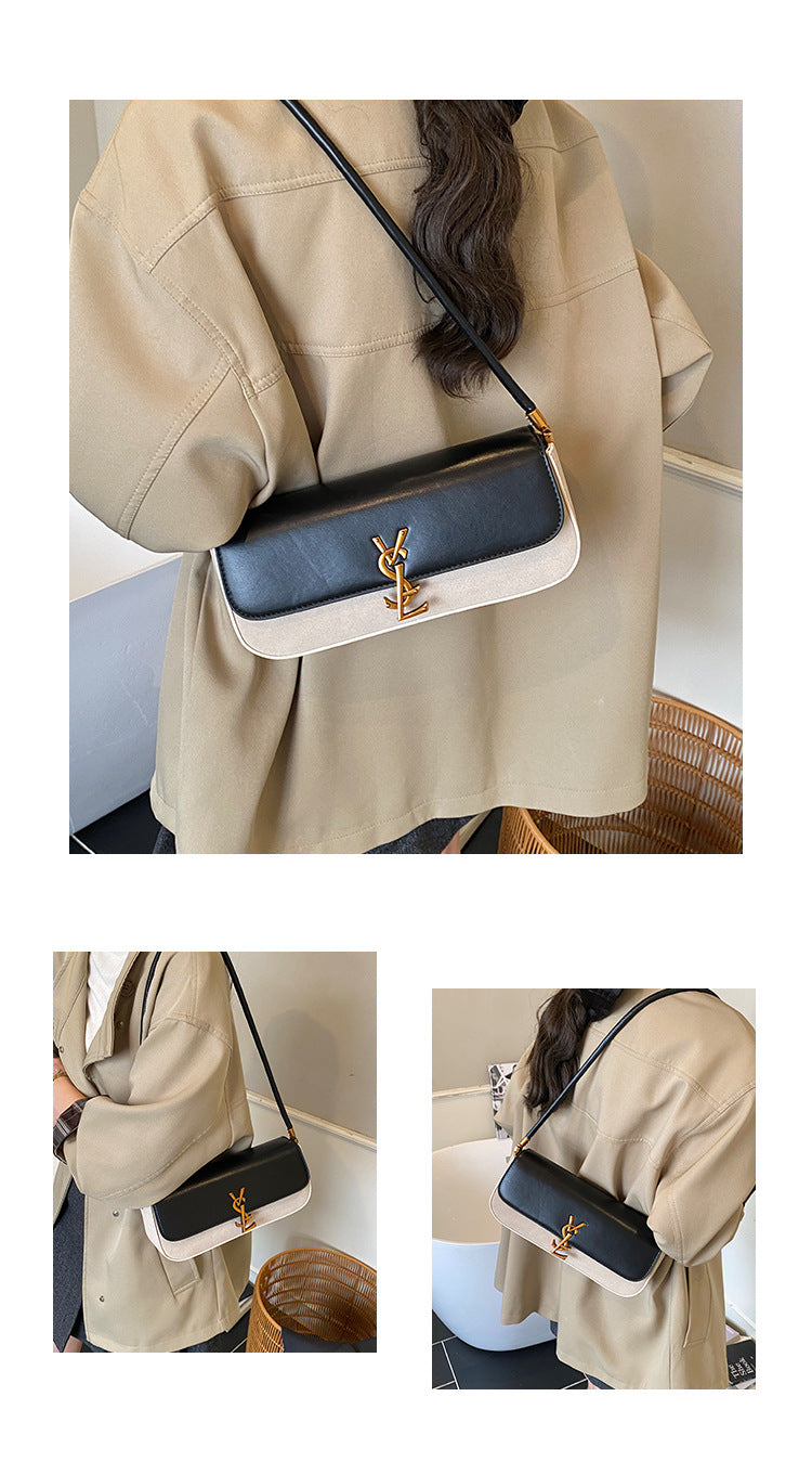 East-West Baguette Shoulder Bag with Metallic Emblem Clasp