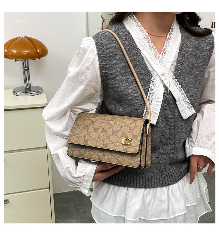 Monogram Flap Shoulder Bag with Gold-Tone Emblem Clasp