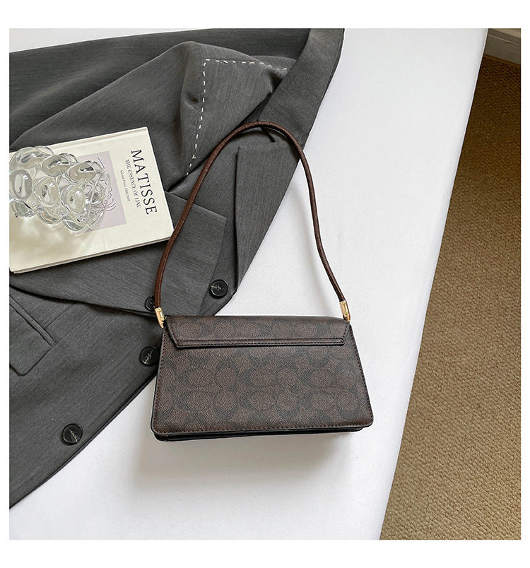 Monogram Flap Shoulder Bag with Gold-Tone Emblem Clasp