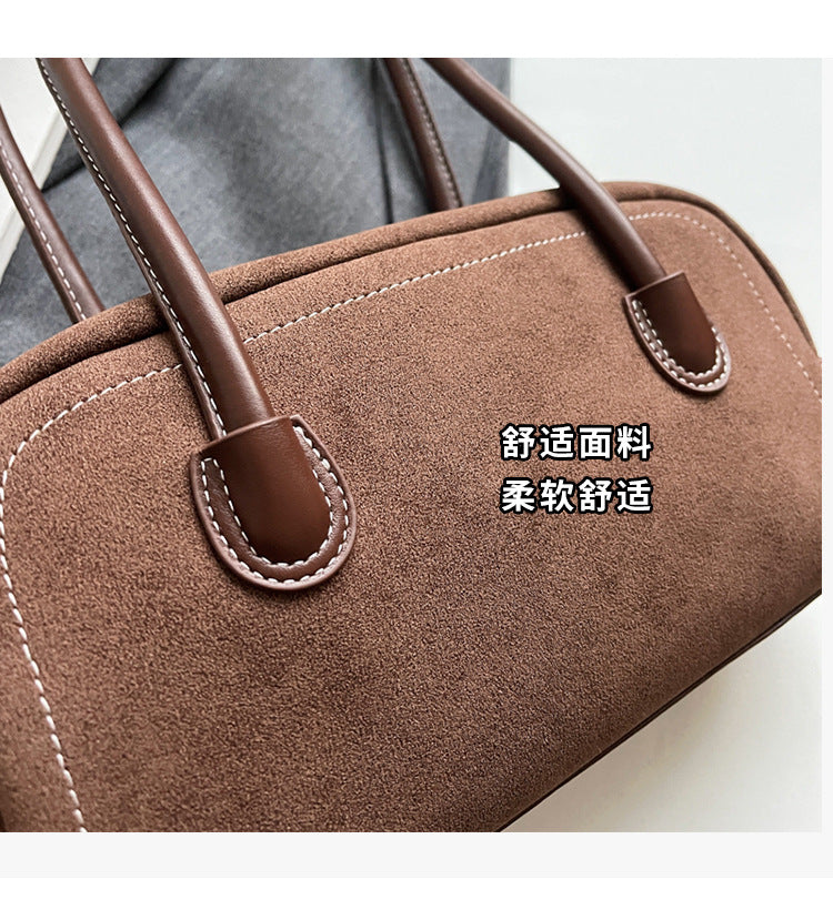 Retro Barrel Suede Shoulder Bag