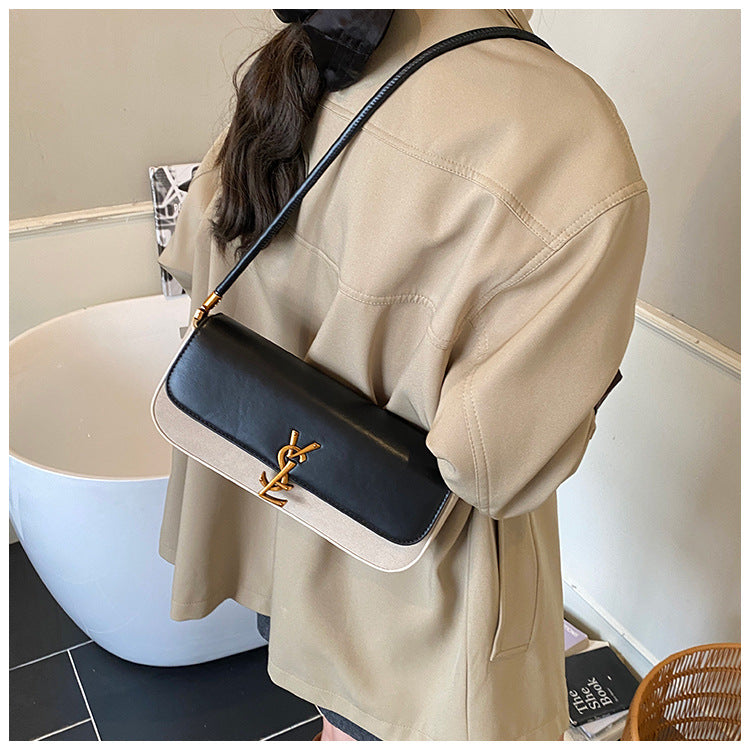 East-West Baguette Shoulder Bag with Metallic Emblem Clasp