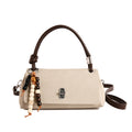 Structured Top-Handle Crossbody Bag with Pearl & Wood Beaded Charm
