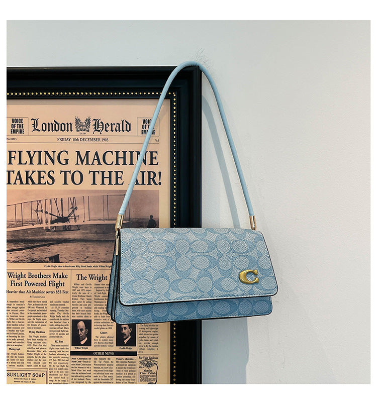 Monogram Flap Shoulder Bag with Gold-Tone Emblem Clasp